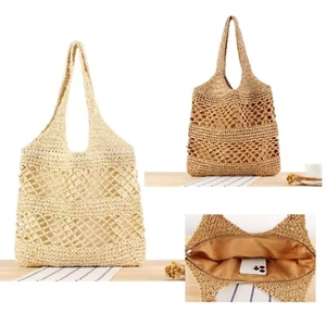 HZ-3061 Women's Straw Knitted Handle Tote Bag, Beach Bag, Summer Bag, Gift for - Picture 1 of 8