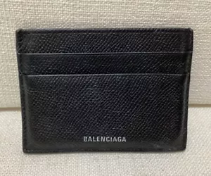 BALENCIAGA - Black Leather Credit Card Holder with contrast White Logo Stamp - Picture 1 of 8
