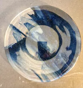 Art Glass Blue & Clear Rim Glitter Iridescent Fused 6 1/2" Plate Dish - Picture 1 of 5