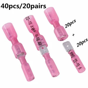 40pcs Heat Shrink Male&Female Spade Wire Connectors Crimp Terminal Set 22-18 AWG - Picture 1 of 5