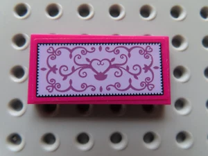 Lego 1 x Fliese 87079pb0769 2x4 magenta Sticker Herz Ornamente 41314 - Bild 1 von 1