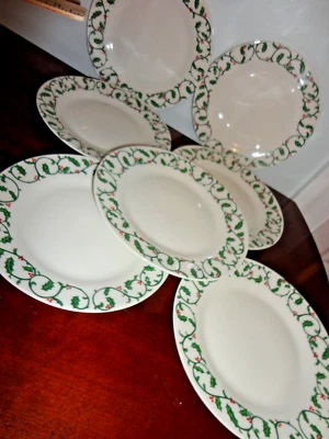 HOME ESSENTIAL AND BEYOND HOLLY SCROLL COLLECTION CHRISTMAS 7 SALAD PLATE 7.5" - Image 1 of 4