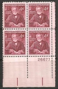1960 US Scott # 1171 Andrew Carnegie Plate Block of 4 MNH OG - Picture 1 of 1