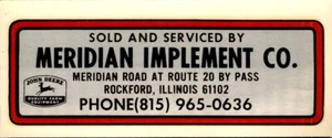 Vintage 1960's John Deere Decal Meridian Implement Rockford IL NEW Old Stock NOS - Picture 1 of 1