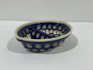 POLISH POTTERY BOLESLAWIEC BLUE OVAL DIVIDED BOWL Serving Dish - Picture 1 of 6