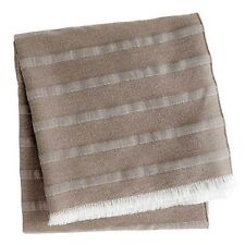 Sferra Taupe Throw Blanket Fringed Ivory Dobby Stripe Wool Silk Marice Italy NEW