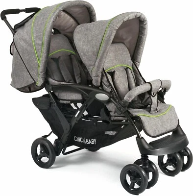 CHIC4BABY Siblings Pushchair DUO Jeans Grey 56x130x112cm - Image 1 of 4