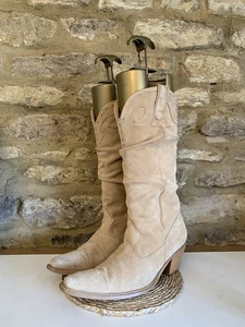 Stivali da cowboy vintage made in Spain western da donna in pelle marrone scamosciata UK 7 EU 41 - Foto 1 di 24