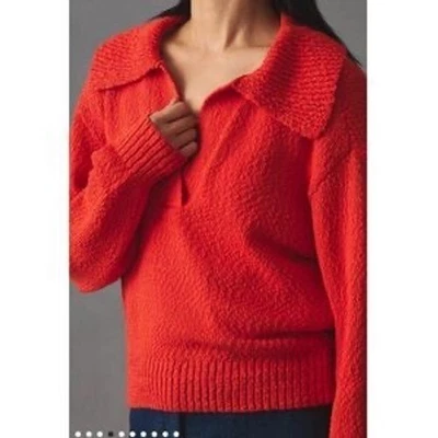 Suéter Tejido Recortado Cuello en V Naranja Texturizado Maeve by Anthropologie Talla S Foto 1 de 4