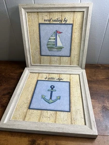 Juego de 2, interiores de hogar, tema náutico, barcos, Roma Downey, 9 1/2 x 9 1/2 fotos - Imagen 1 de 5