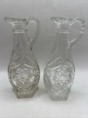 Vintage EAPG Anchor Hocking Star of David Clear Glass Oil & Vinegar Cruets Set 2 - Image 1 of 4