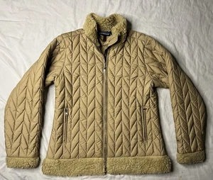 Vintage Patagonia Quilted Chevron Jacket Women’s Med Sherpa Trim Beige USA Made - Picture 1 of 8