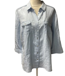 Canda Casual Chic 16 EU 46 Women's Blue Linen 3/4 Sleeve Button Shirt Light Blue - Picture 1 of 8