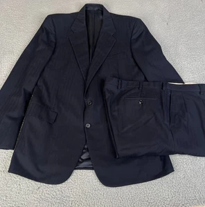 Burberrys Wool Suit Men Jacket 42L Long Pant 36x31 Blue Stripe 2 Piece 2 Button - Picture 1 of 24