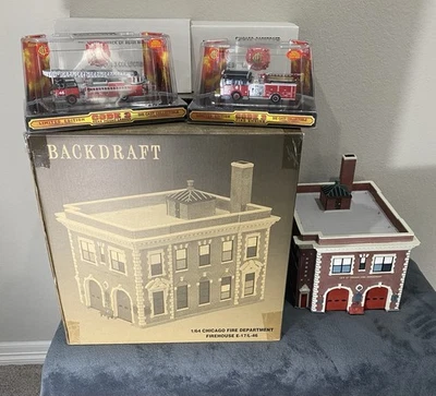 Code 3 Models #13107, #12392, #12495 Chicago Backdraft Station, Engines & Poster - Image 1 of 4