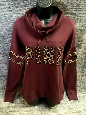 Pullover Victoria's Secret Rosa Bling Leopardo Capucha Cuello Negro Orquídea S Nuevo con Etiquetas Foto 1 de 4
