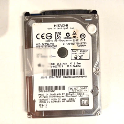 HTS727575A9E362 Hitachi Apple 750 GB HDD 7200 RPM 2.5" 0J27713 7K750-750 - Image 1 of 4