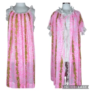 Vintage 70s Iris Lingerie Pink Sleepwear Set Pajama Robe Size Medium Peignoir - Picture 1 of 12