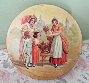 VINTAGE DAMEN VERKAUFEN TRAUBEN DOSE / 7" X 7" RUND - Bild 1 von 6