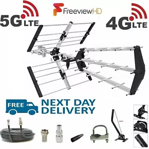TV Aerial 4G + 5G Triple Boom 48 Elementos Freeview Digital HD Interior Exterior Kit - Imagen 1 de 12
