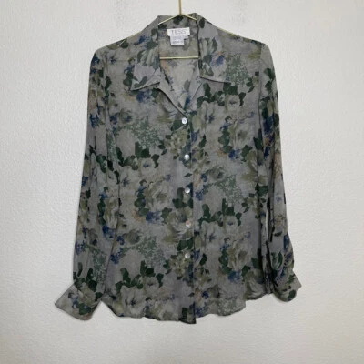 DE COLECCIÓN Tess Mediano Y2K Seda Romántico Floral Perla Transparente Botones Hada Etérea Foto 1 de 4