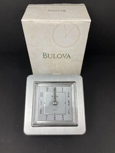 Bulova Brushed Silver Aluminum Wedge Contemporary Wedge Desk Clock NEW - Picture 1 of 7