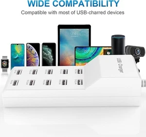 10 Port USB Charging Station Hub Power Adapter 50W Fast Charger for Phone Tablet - Picture 1 of 7