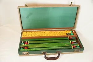 Komplett Vintage 148 transluzente zweifarbige Fliesen Bakelit Mah Jong Spiel 5 Tabletts - Bild 1 von 15