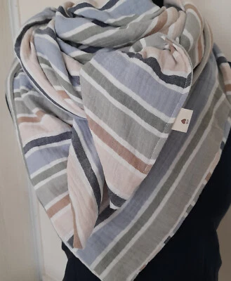Loop - Schal ca. 25 x 130 oder Dreieckstuch ca. 130 x 130 cm Musseline Streifen - Bild 1 von 2