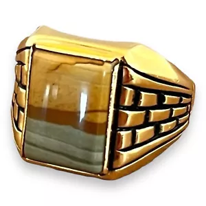 Vintage Clark and Coombs Ring Size 12 Jasper 18K Gold Plate Mid-Century MCM 14A - Picture 1 of 12