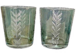Tumbler Gläser geätzt Weizen Motiv hellgrün irisierend altmodisch 2 Stück - Bild 1 von 7