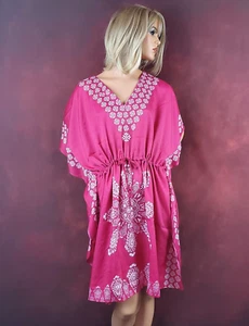 Riviera Sun Boho Coverup Beach Dress Sun Dress Kimono Sleeves V-Neck Pink 2X - Picture 1 of 8