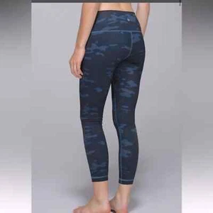 EUC Lululemon High Times Pant Leggings Full On Luon Heathered Blue Camouflage - Picture 1 of 8