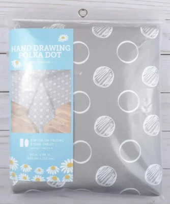 Vinyl Tablecloth Dots Gray White 60x84 Hand Drawn Polka Dots - Image 1 of 3