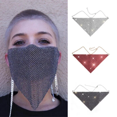 2024 Halloween Rhinestone Face Mask Sequin Bling Bridal Wedding Party Mask Women - Image 1 of 4