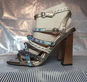 GOLD SANDALS HEELS STRAPPY SIZE 8 (EU 41) RIVER ISLAND NEW - Picture 1 of 5