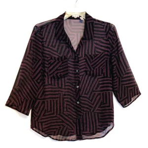 Chico's Womens Top 2 Size Large Striped Sheer Long Sleeve Button Front Blouse - Picture 1 of 10