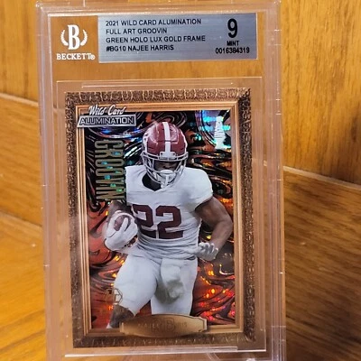 2021 W/C Alumination Full Art Groovin Green Holo Lux Gold Frame Najee Harris 1/1 - Image 1 of 4