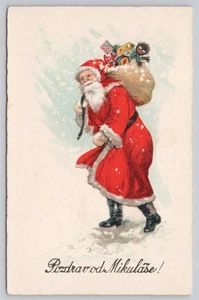 Postkarte mit geteilter Rückseite Gruß von Mikulas Weihnachtsmann Tschechisch Ungarisch - Bild 1 von 2