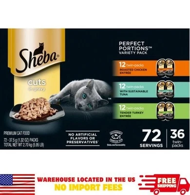 Sheba Perfect Portions Chicken, Tuna & Turkey Variety Pack Wet Cat Food,36x2.6oz