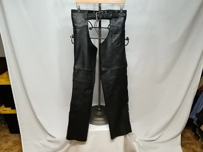 Interstate Leather Black Leather Women Chaps Leg Zip/Snap Buckle & Tie Sz Small - Image 1 of 4