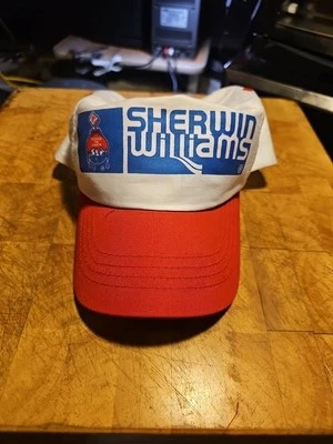 复古 20 世纪 80 年代 Sherwin Williams 白色画家平沿帽可调节全新。 — 第 1/4 张图片