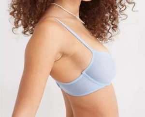 Aerie Smoothez Women's 32D Mesh Unlined Balconette Bra Underwire Blue NWT $39 - Picture 1 of 4