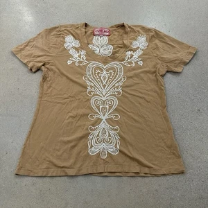 Johnny Was T-Shirt bestickt beige Rundhals Boho Hippie 100% Baumwolle XL - Bild 1 von 4