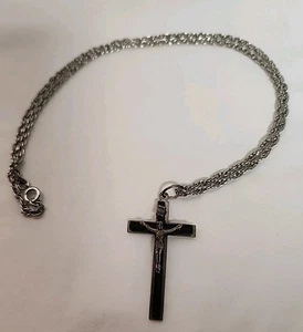Antiguo Colgante Cruz Pectoral Francesa Madera Ébano 2" Plata Crucifijo Negro - Imagen 1 de 11