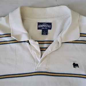Aeropostale Polo weiß gestreift Hund Logo Langarm Shirt Slim Fit Large Retro - Bild 1 von 9