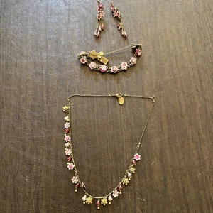 Michal Negrin Pink Floral Jewelry Set Earrings Bracelet Necklace - Picture 1 of 4
