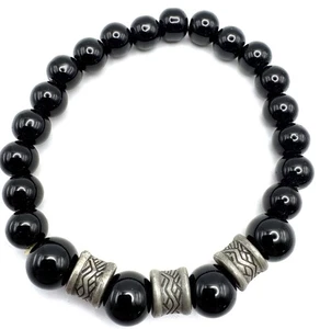 tribal black and silver beaded braclet - Picture 1 of 4