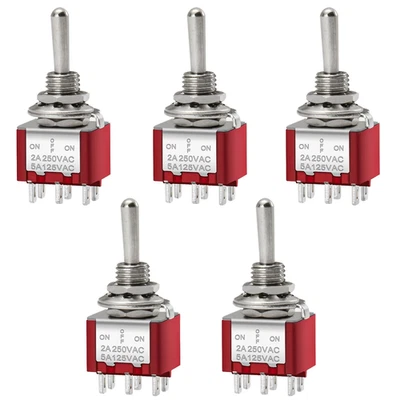 Mini Toggle Switch, MTS-223, (On)-Off-(On) Momentary Type, DPDT, 6 Pin, 2A 250V, - Image 1 of 4