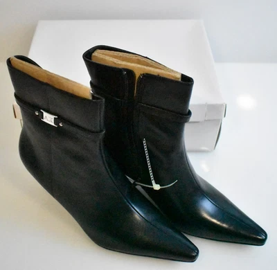Anne Klein Maskimmerm Black Leather Heeled Boots Pointy Toe New Size 10 - Image 1 of 4